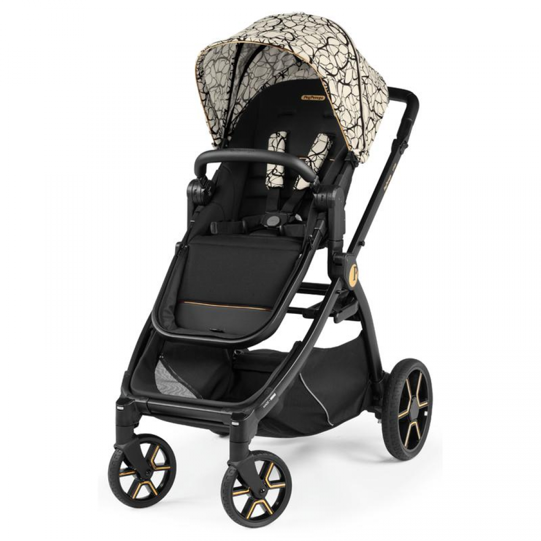 Peg Perego Ypsi 3 in 1 Lounge Modular Travel System Bundle, Graphic Gold
