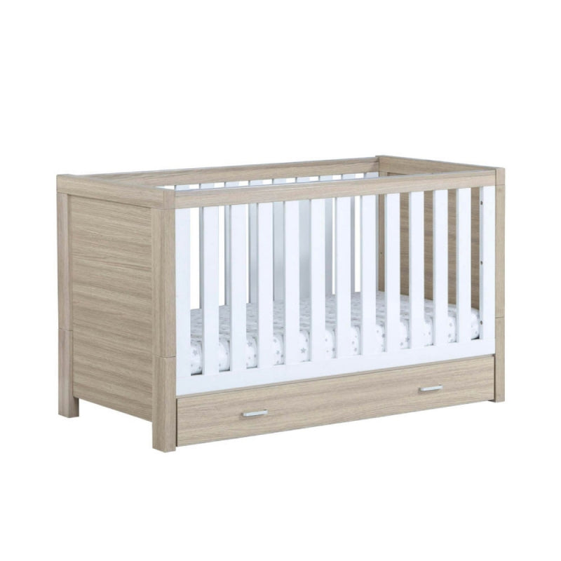 Babymore Luno Cot Bed Including Draw - Oak White