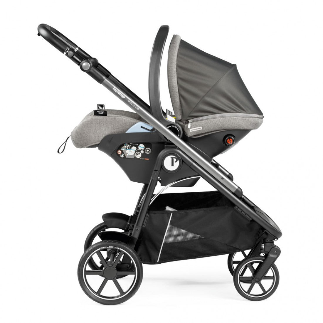 Peg Perego Veloce 3 in 1 Lounge Modular Travel System Bundle, City Grey