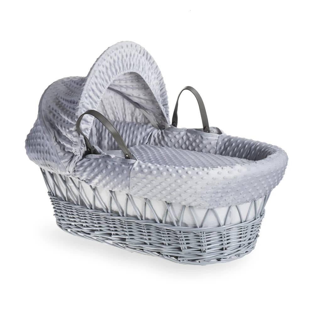 Clair De Lune Dimple Grey Wicker Moses Basket & Stand-Grey