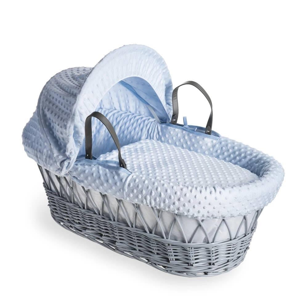 Clair De Lune Dimple Blue Wicker Moses Basket & Stand-Grey