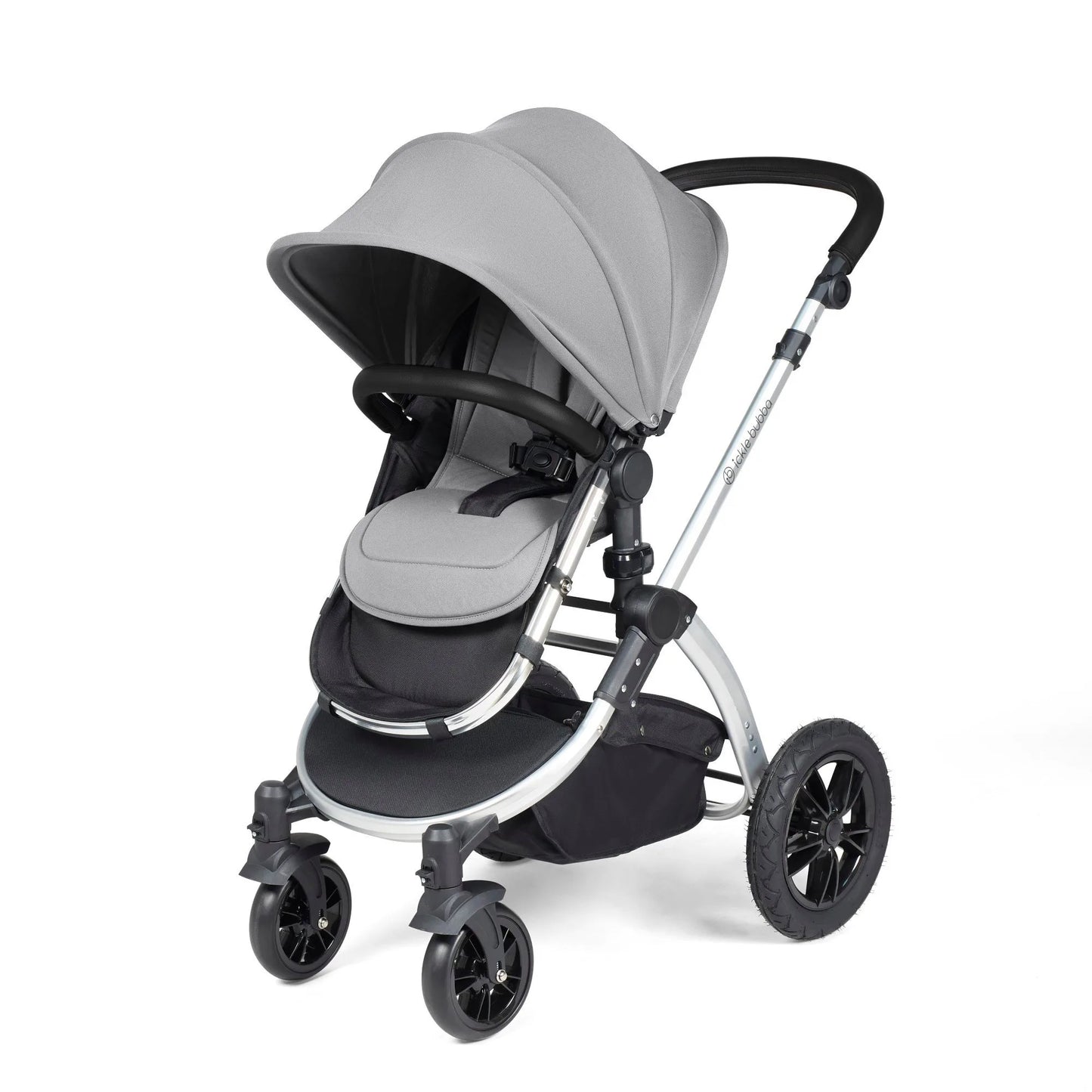 Ickle bubba Stomp Luxe All in One Premium i-Size Travel System with ISOFIX Base *Pearl Grey - Black handle