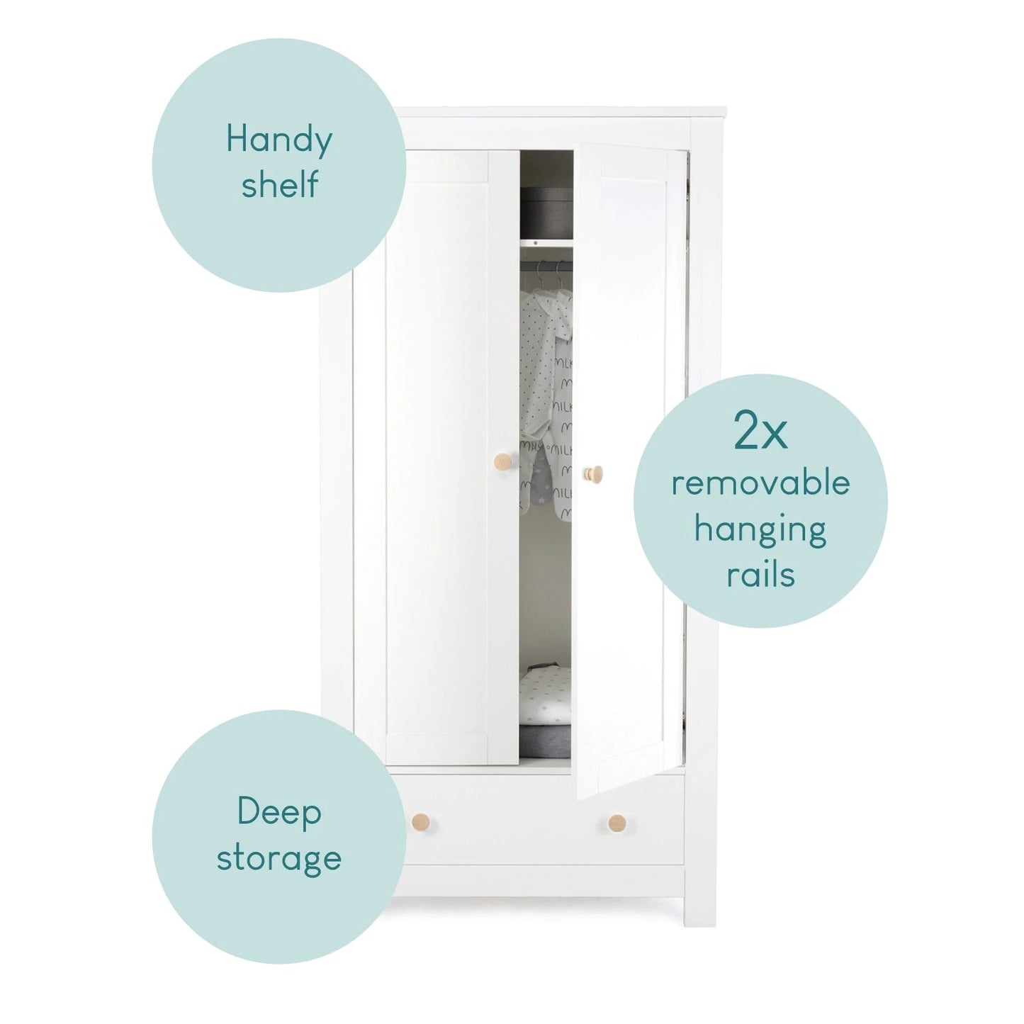 Cuddle Co Aylesbury 3 Piece Nursery Furniture Set (Cot Bed, Dresser & Wardrobe) - White & Ash