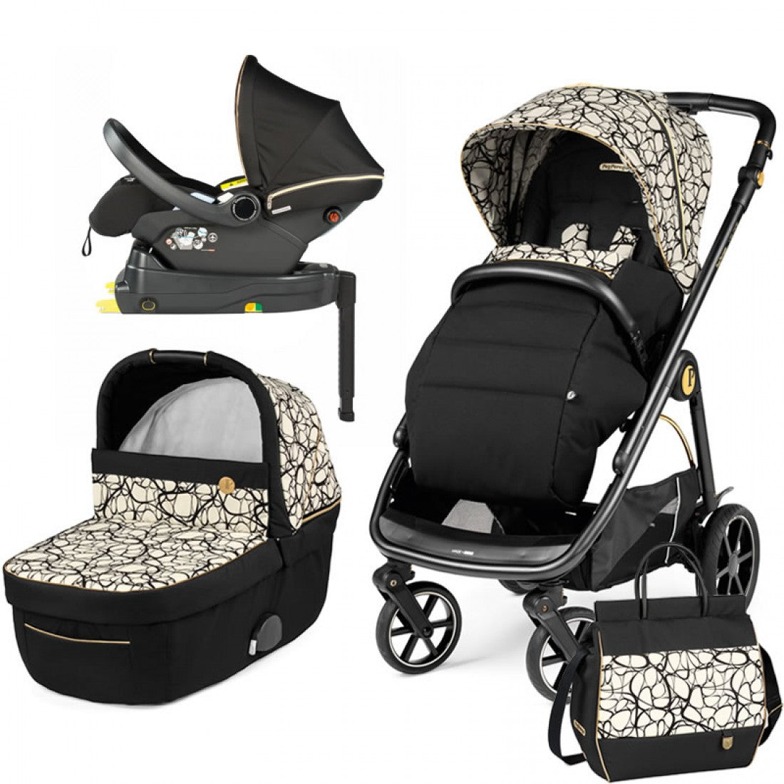 Peg Perego Veloce 3 in 1 Lounge Modular I-Size Travel System Bundle, Graphic Gold