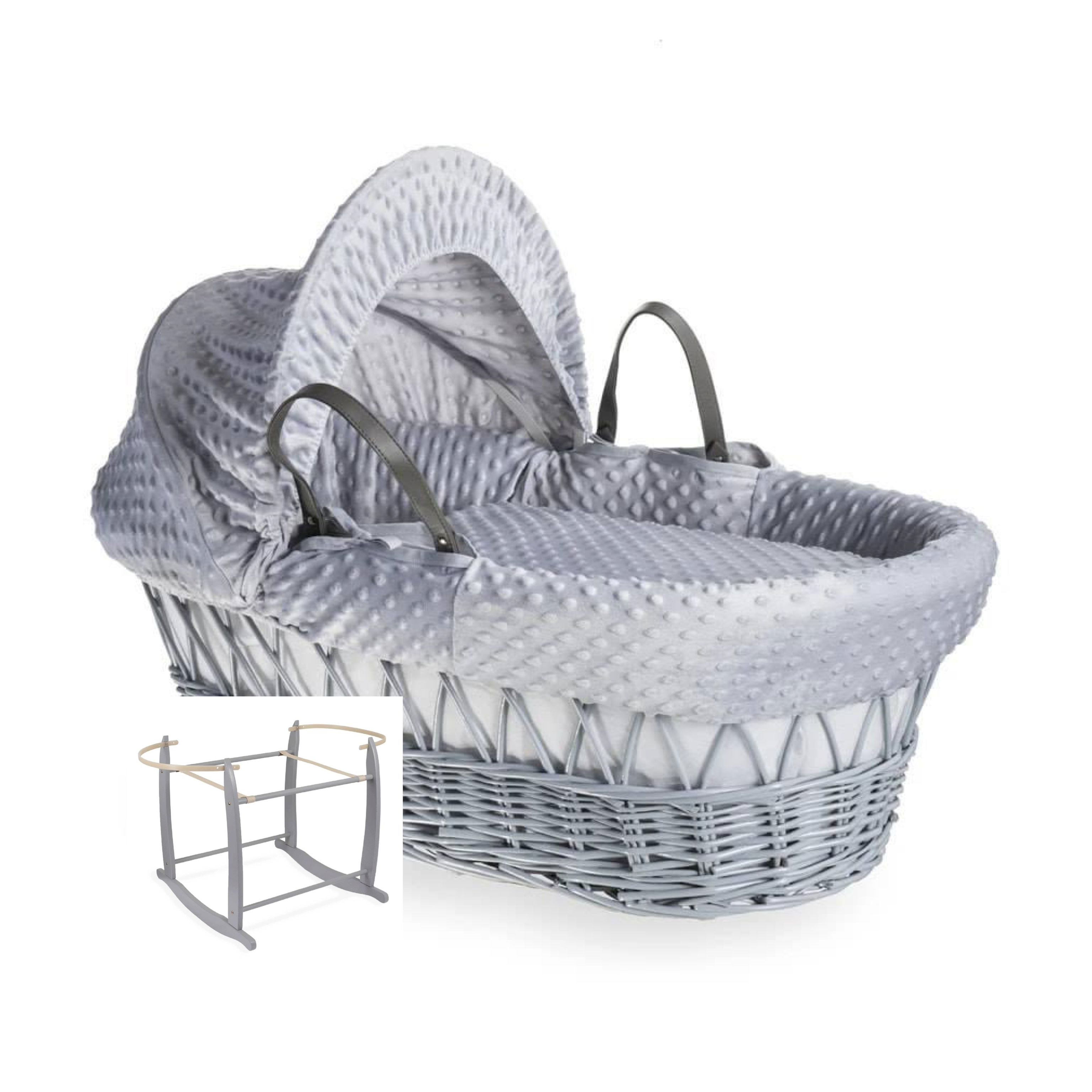 Clair De Lune Dimple Grey Wicker Moses Basket Stand Grey Jolly Tots