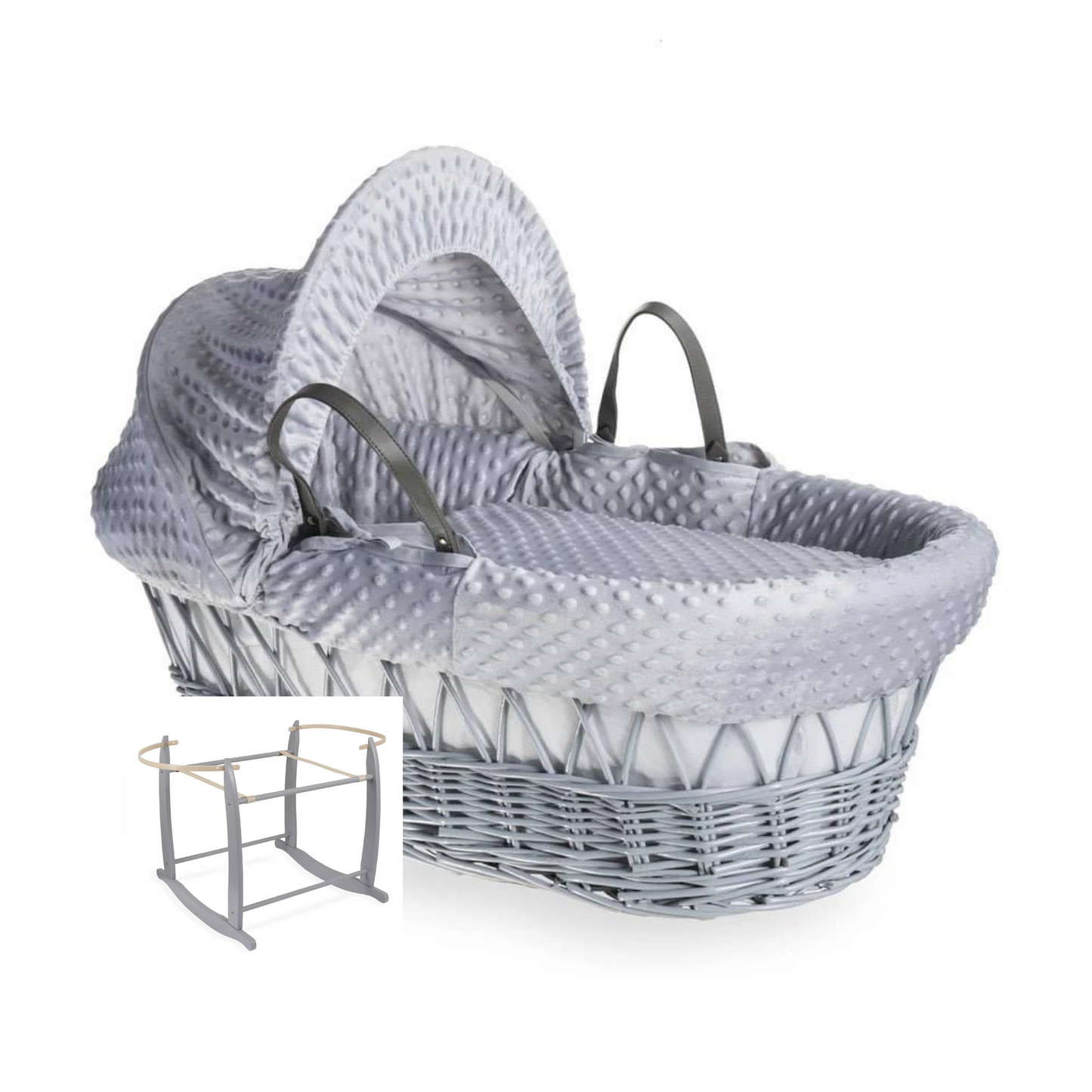 Clair De Lune Dimple Grey Wicker Moses Basket & Stand-Grey