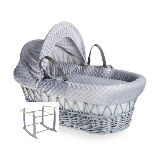 Clair De Lune Dimple Grey Wicker Moses Basket & Stand-Grey