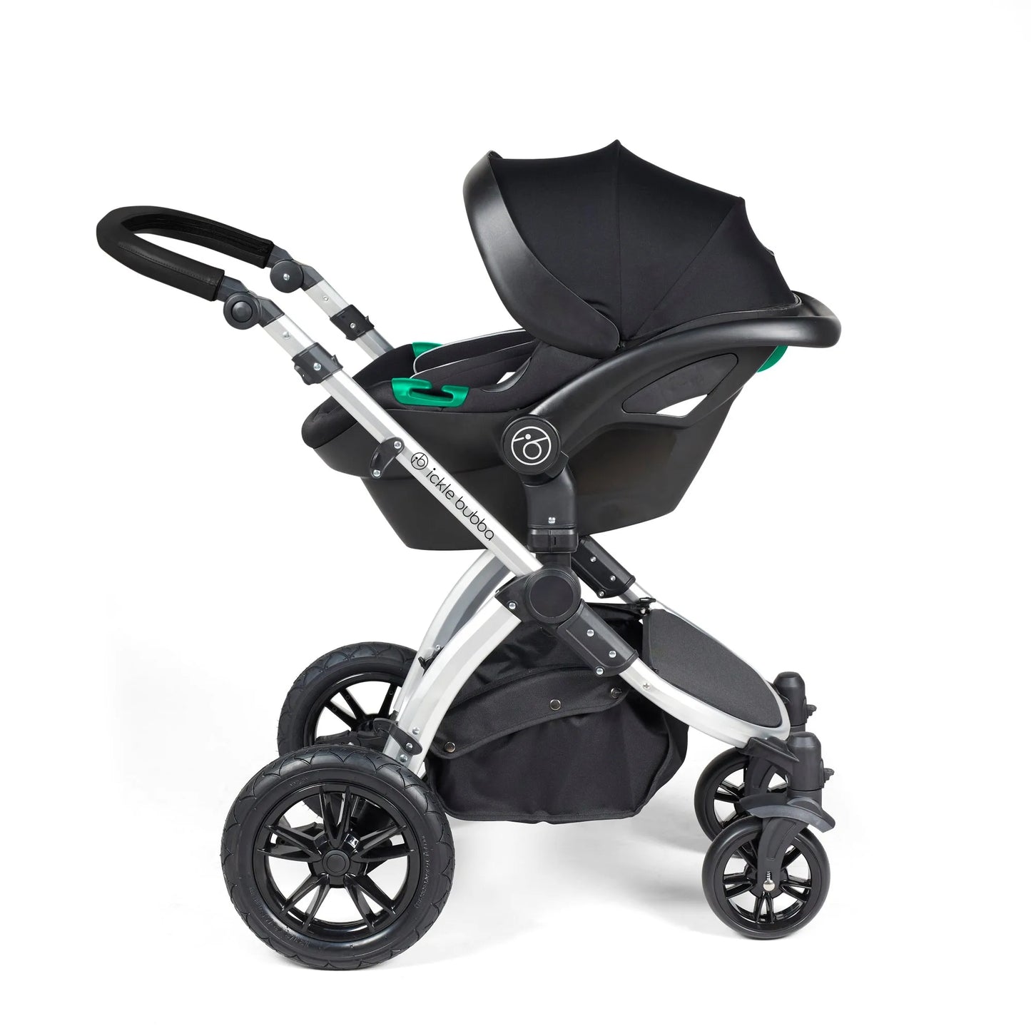 Ickle bubba Stomp Luxe All in One Premium i-Size Travel System with ISOFIX Base *Pearl Grey - Black handle