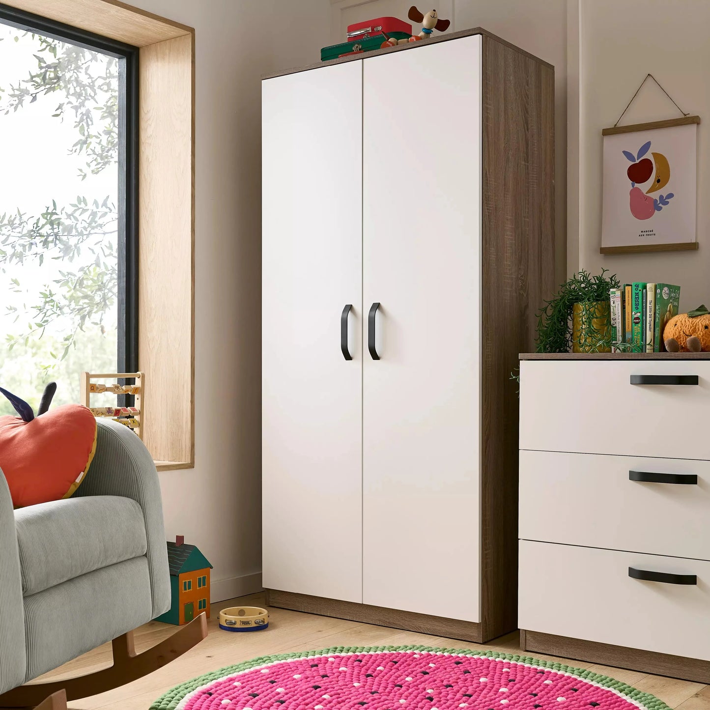 CuddleCo Enzo 3 Piece Nursery Furniture Set - Truffle Oak & White