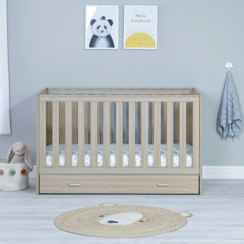Babymore Veni Cot Bed with Drawer-Oak
