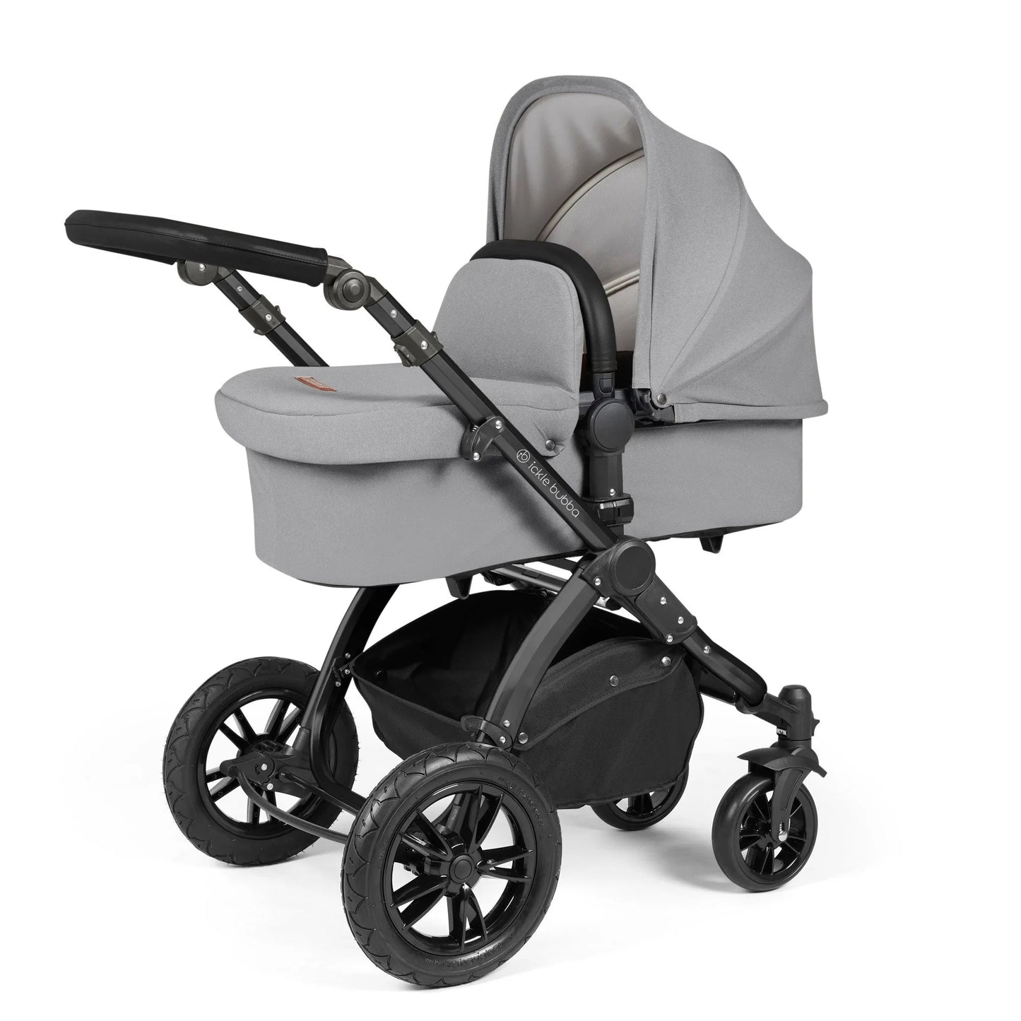 Ickle bubba Stomp Luxe All in One Premium i-Size Travel System with ISOFIX Base *Pearl Grey - Black handle