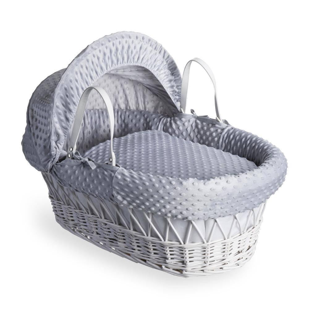 Clair De Lune Dimple Grey Wicker Moses Basket & Stand-White