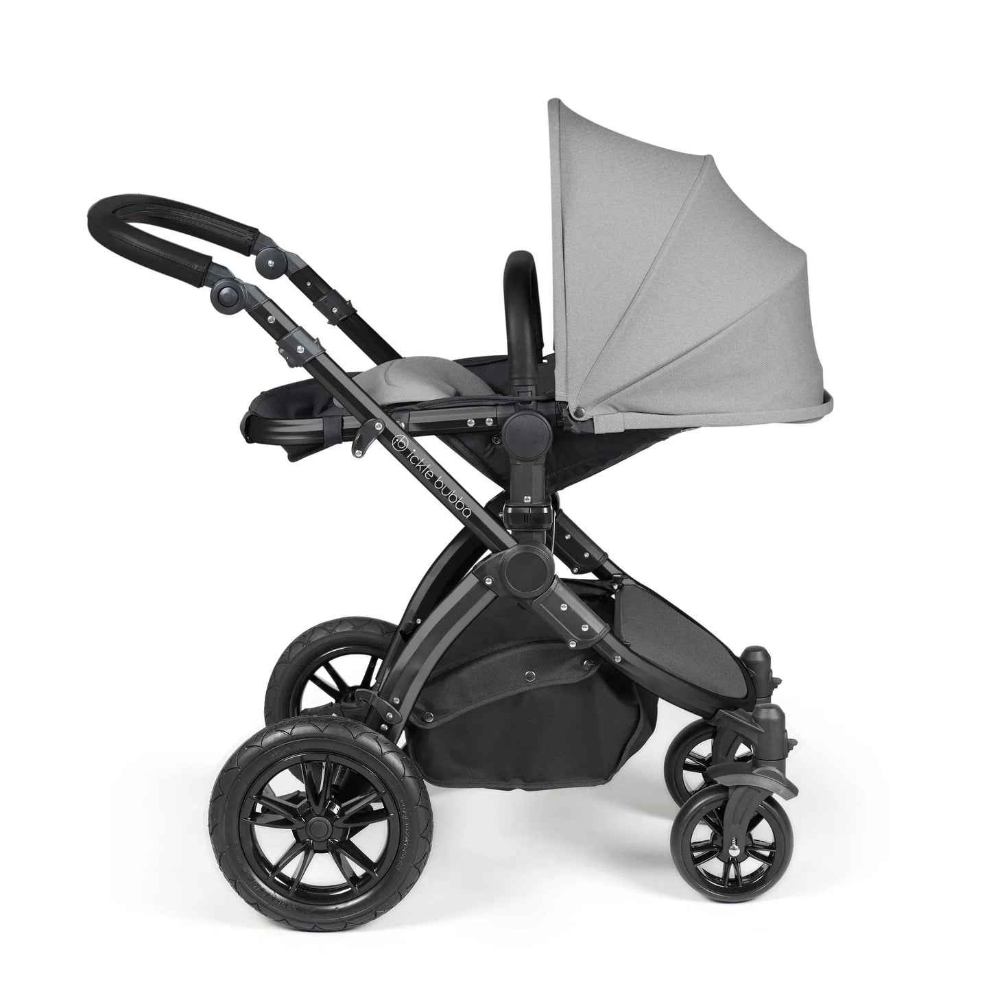 Ickle bubba Stomp Luxe All in One Premium i-Size Travel System with ISOFIX Base *Pearl Grey - Black handle