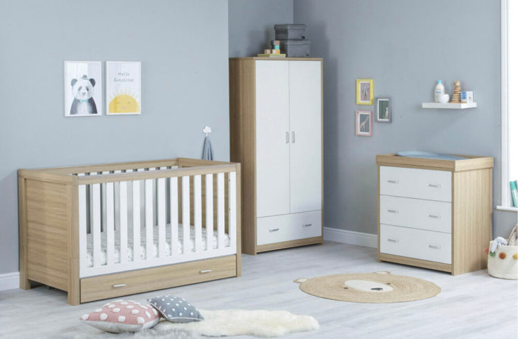 Babymore Luno 3 Piece Furniture Room Set-Oak & White