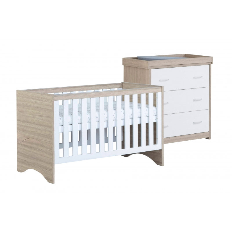 Babymore Veni 2 Piece Furniture Room Set-Oak & White
