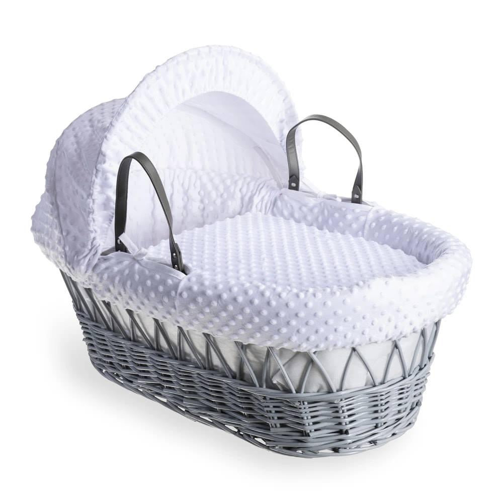 Clair De Lune Dimple White Wicker Moses Basket & Stand-Grey