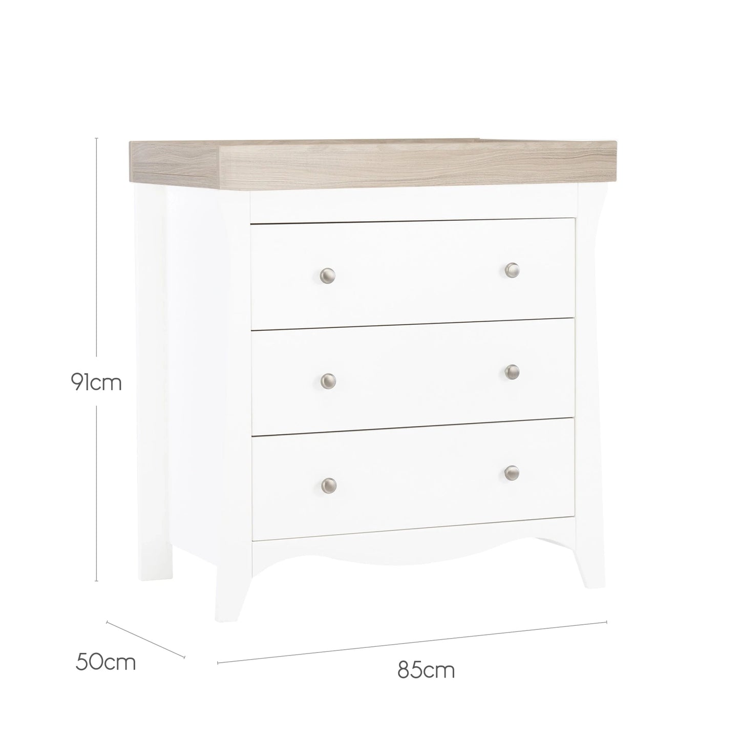 Cuddle Co Clara 2 Piece Nursery Furniture Set (Cot Bed & Dresser) - White & Ash