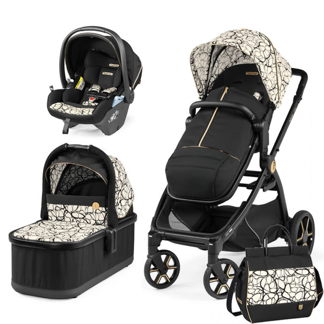 Peg Perego Ypsi 3 in 1 Lounge Modular Travel System Bundle, Graphic Gold