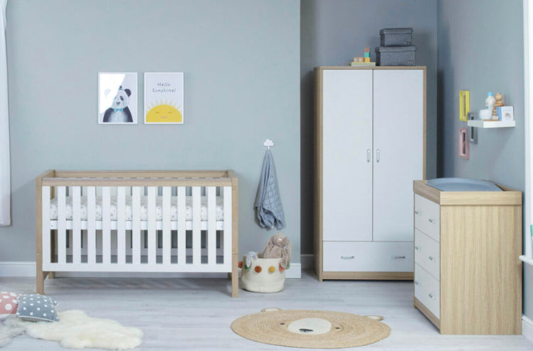 Babymore Luno 3 Piece Furniture Room Set-Oak & White