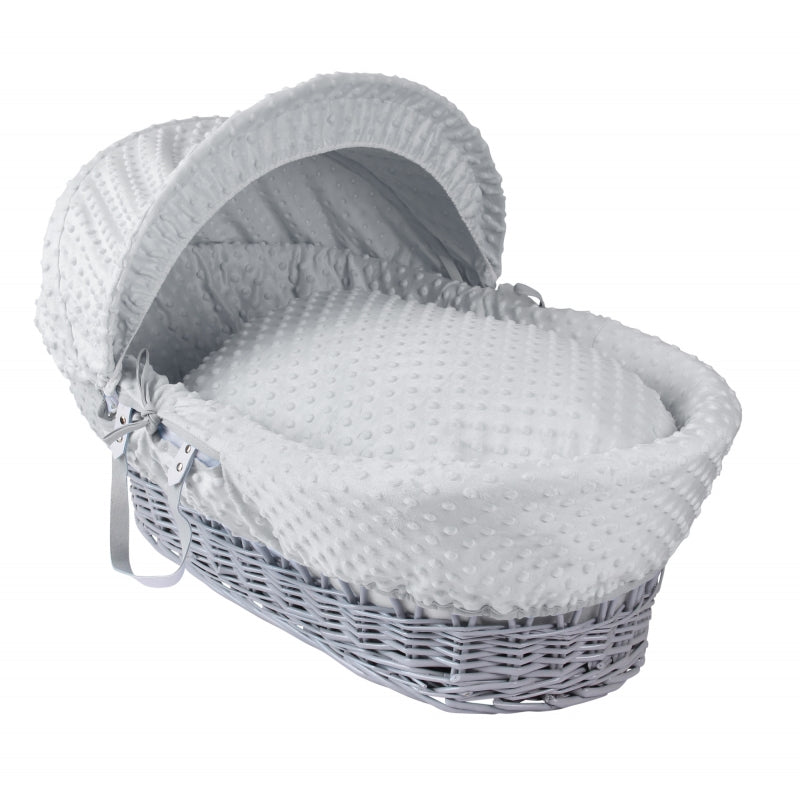 Clair De Lune Dimple Grey Wicker Moses Basket & Stand-Grey