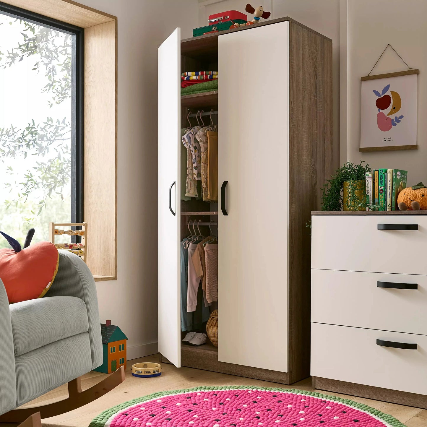 CuddleCo Enzo 3 Piece Nursery Furniture Set - Truffle Oak & White
