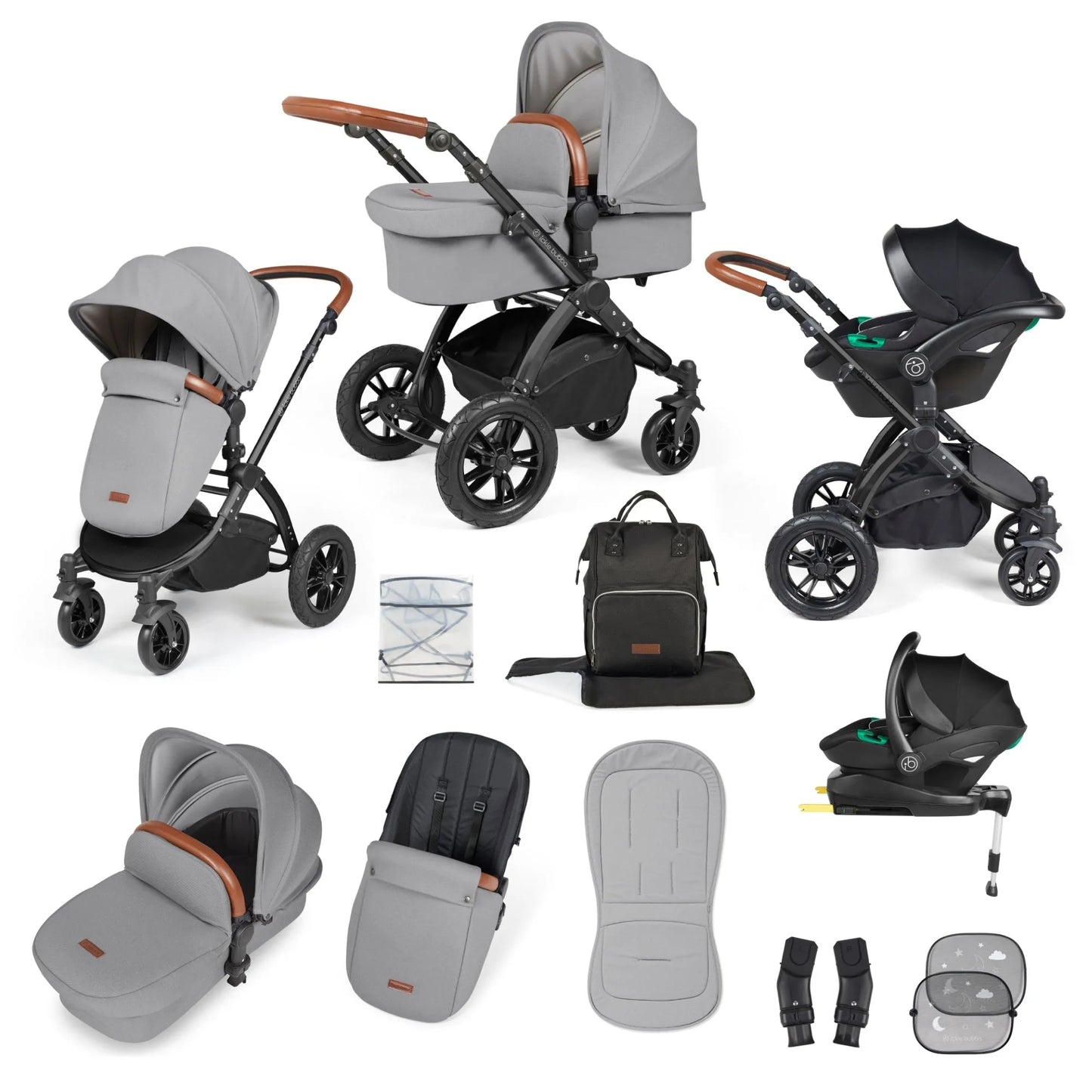 Ickle bubba Stomp Luxe All in One Premium i-Size Travel System with ISOFIX Base *Pearl Grey - Tan