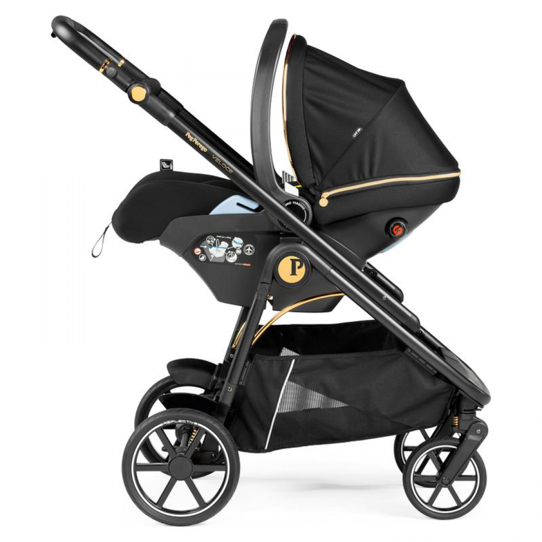 Peg Perego Veloce 3 in 1 Lounge Modular I-Size Travel System Bundle, Graphic Gold