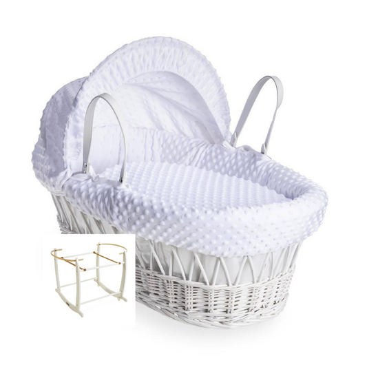 Clair De Lune Dimple White Wicker Moses Basket & Stand-White