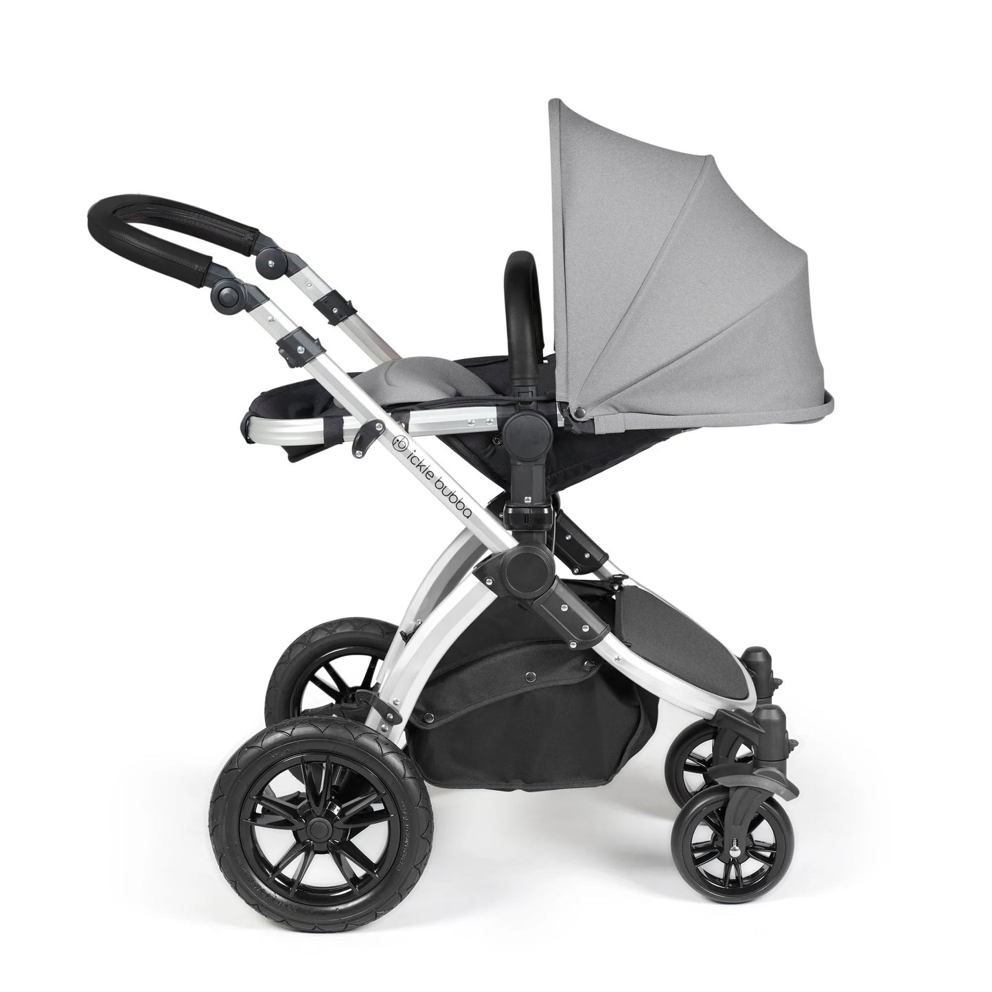 Ickle bubba Stomp Luxe All in One Premium i-Size Travel System with ISOFIX Base *Pearl Grey - Black handle