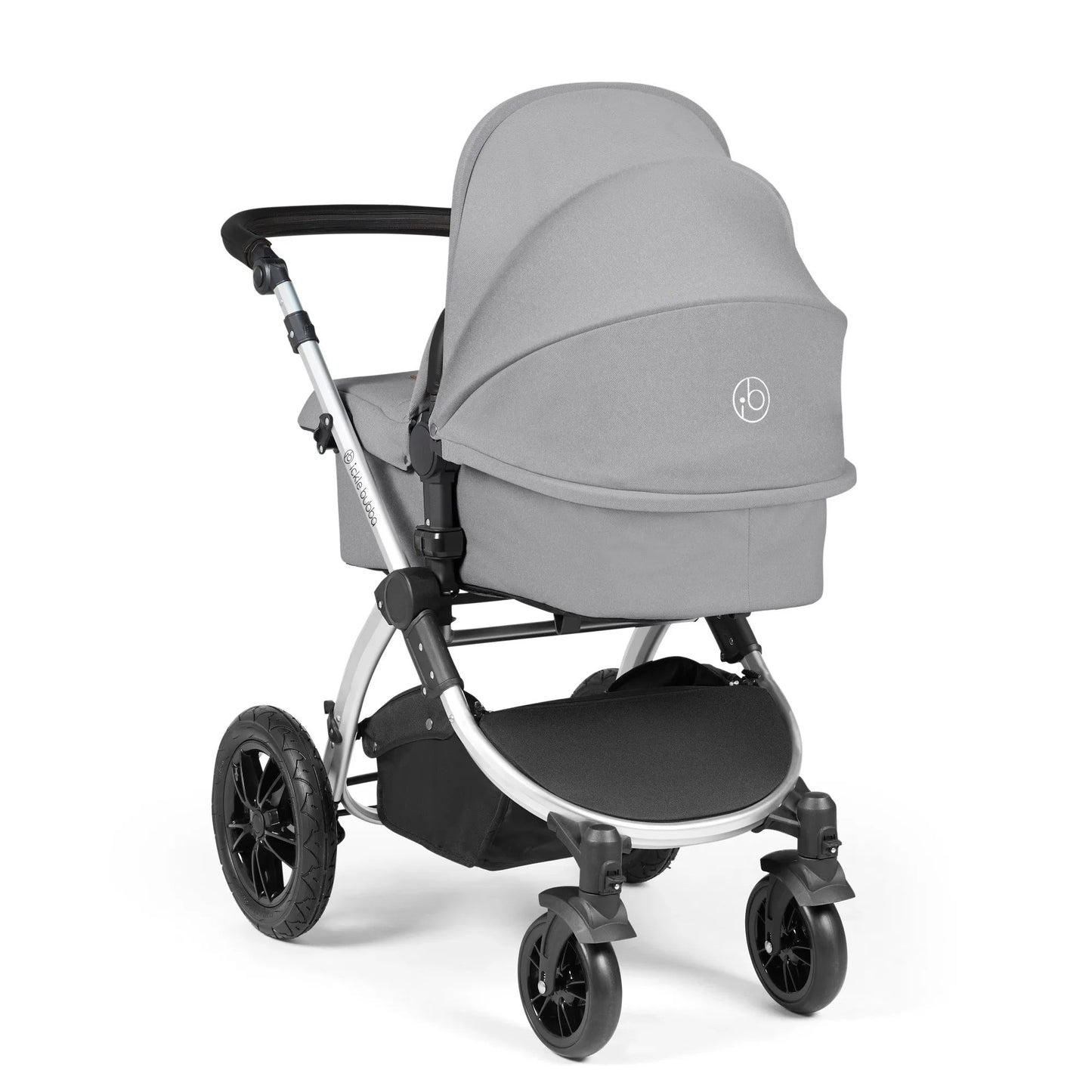 Ickle bubba Stomp Luxe All in One Premium i-Size Travel System with ISOFIX Base *Pearl Grey - Black handle