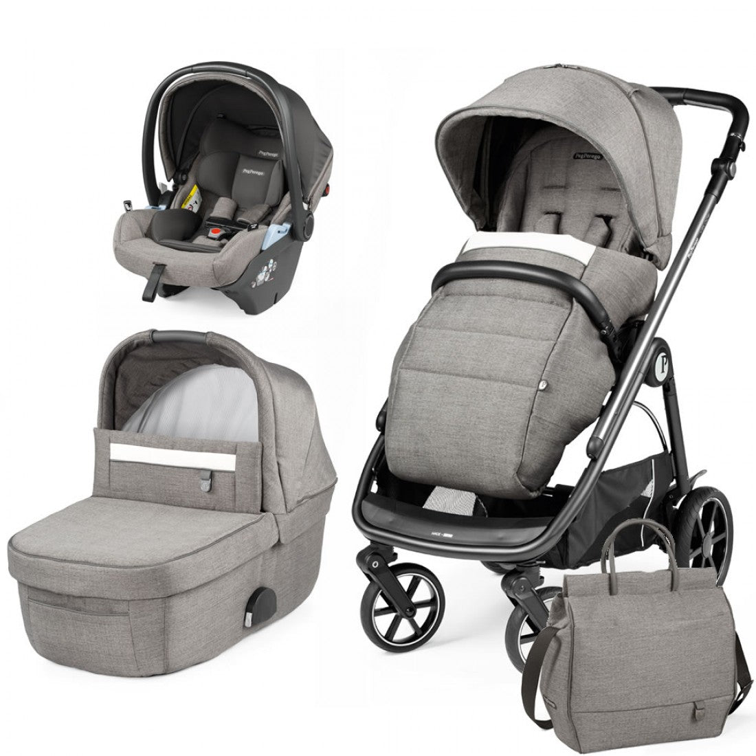 Peg Perego Veloce 3 in 1 Lounge Modular Travel System Bundle, City Grey