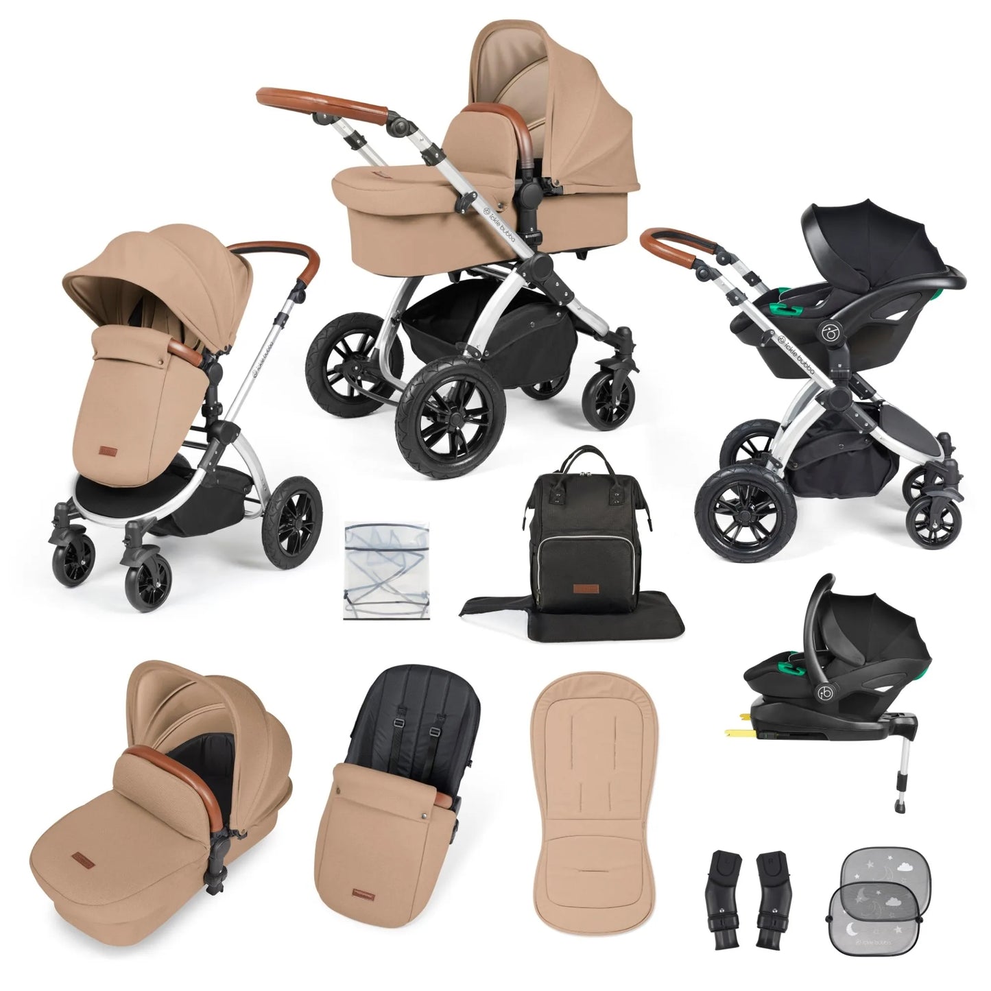 Ickle bubba Stomp Luxe All in One Premium i-Size Travel System with ISOFIX Base *Desert - Tan handle