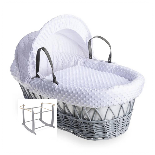 Clair De Lune Dimple White Wicker Moses Basket & Stand-Grey