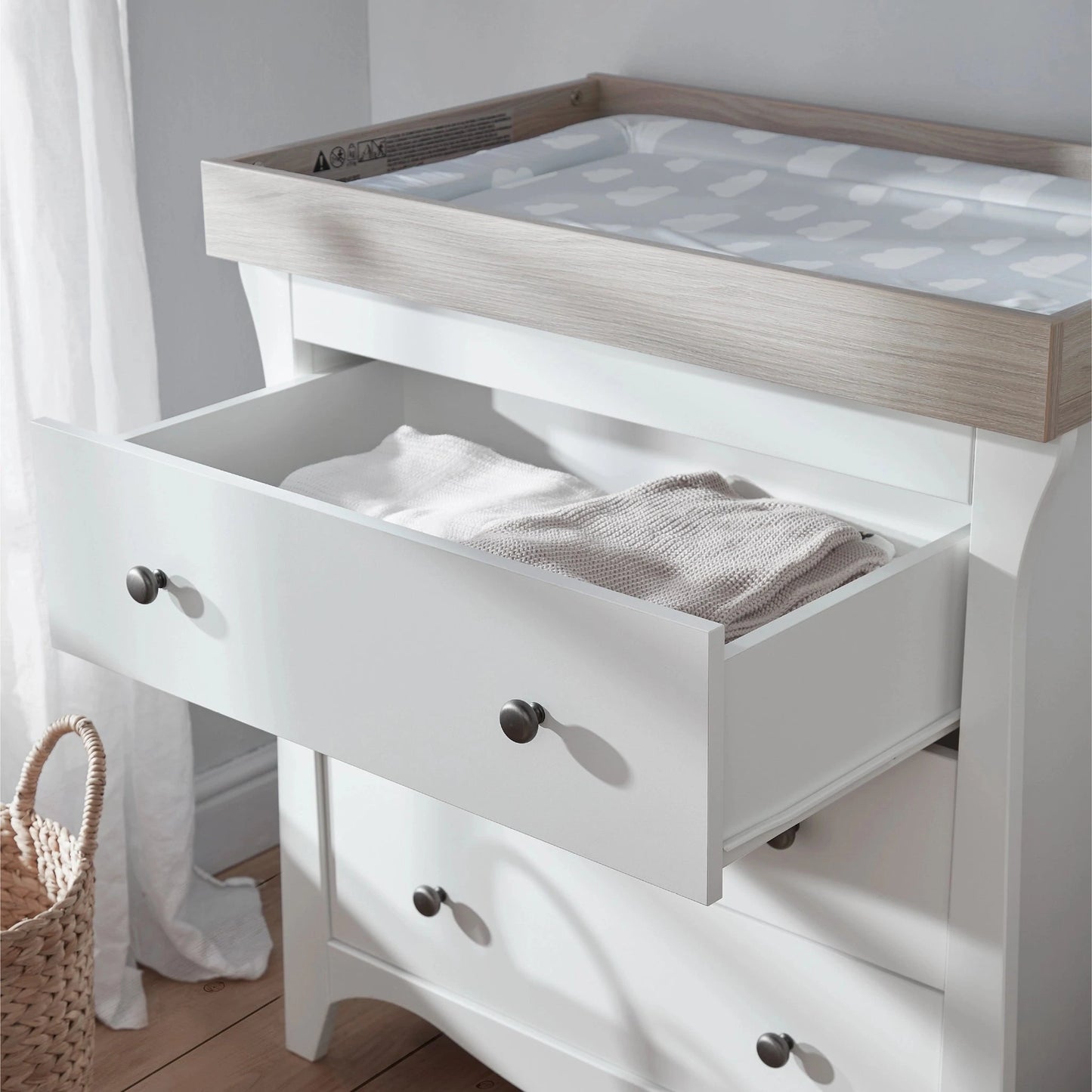 Cuddle Co Clara 3 Piece Nursery Furniture Set (Cot Bed, Wardrobe & Dresser) - White & Ash