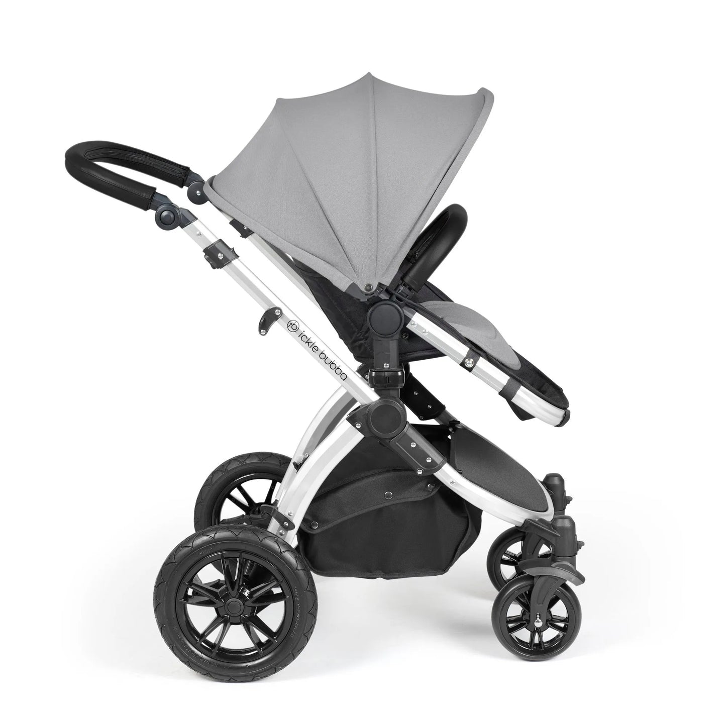 Ickle bubba Stomp Luxe All in One Premium i-Size Travel System with ISOFIX Base *Pearl Grey - Black handle