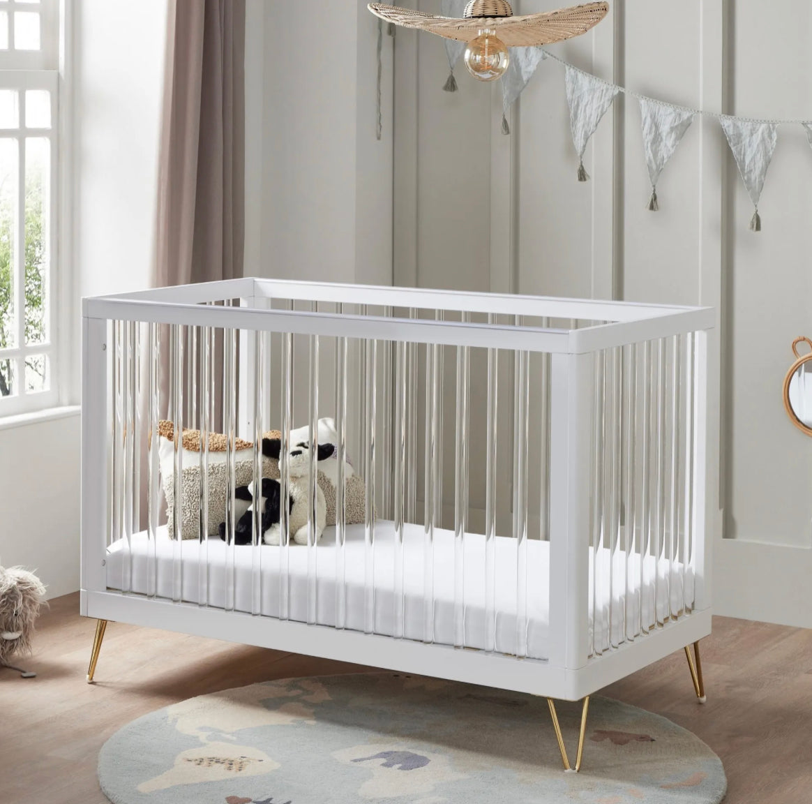 Babymore Kimi Cot Bed – White Acrylic