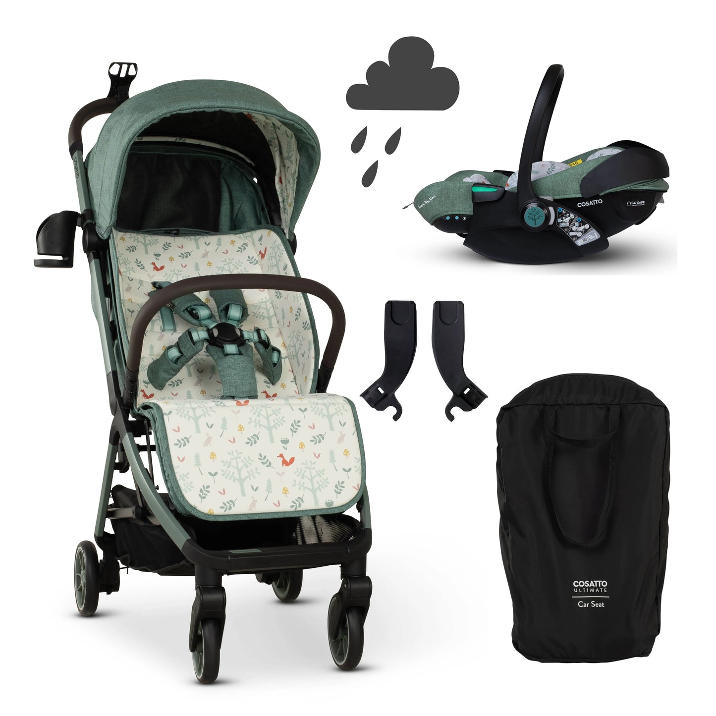Cosatto Woosh City Recline Car Seat Bundle Meadow