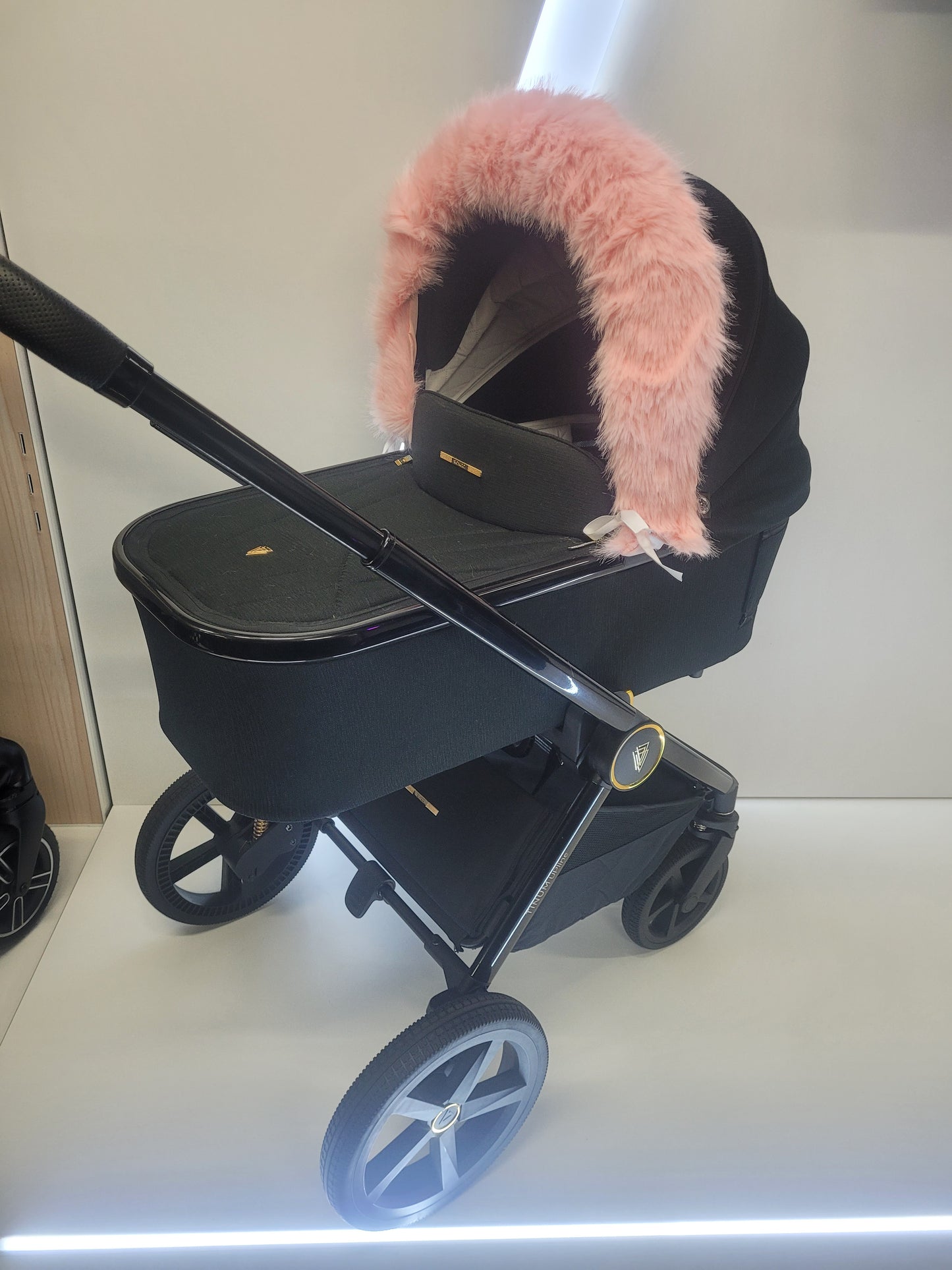 Baby pink fluffy pushchair fur