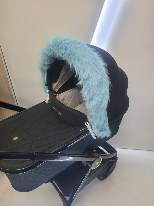 Baby blue fluffy pushchair fur