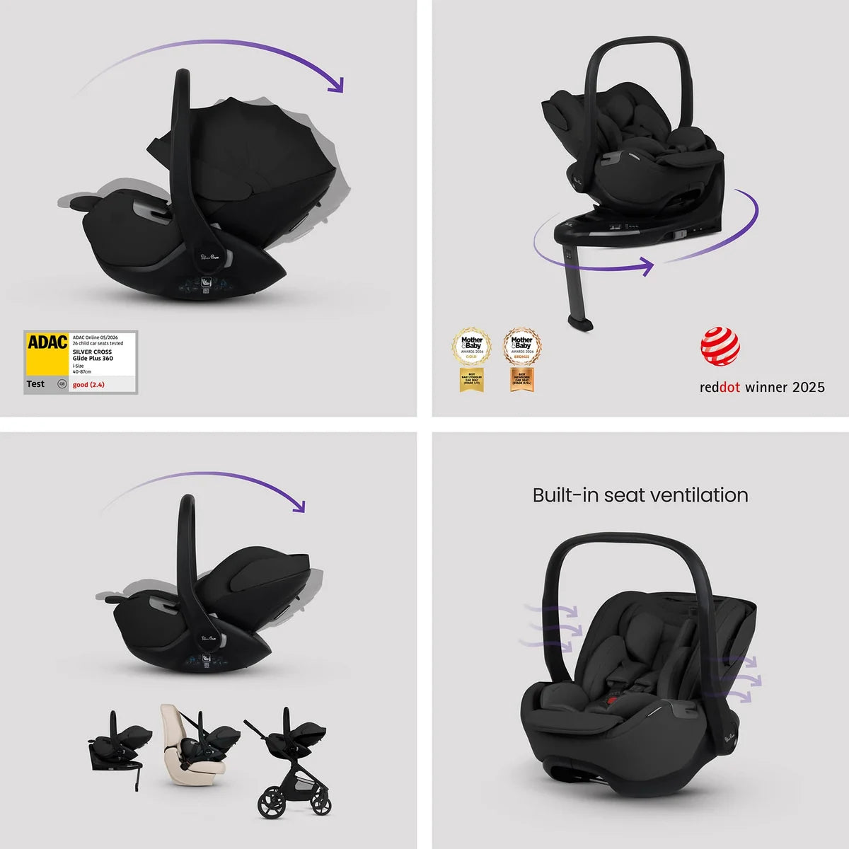 Silver Cross Cove 2 Onyx Travel System Ultimate 360 Family Car Seat Bundle (11 piece) Pre order