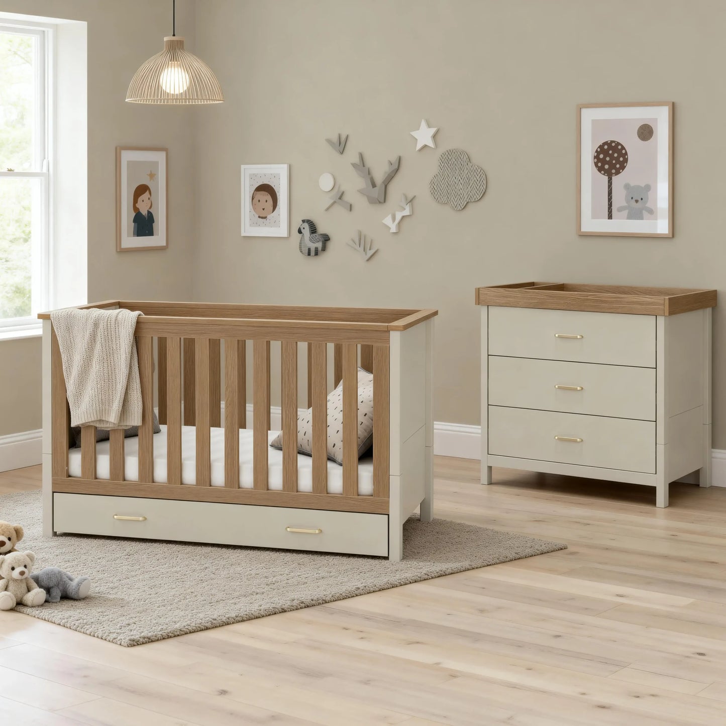 Babymore Mira 2 piece nursery room set - cashmere warm oak