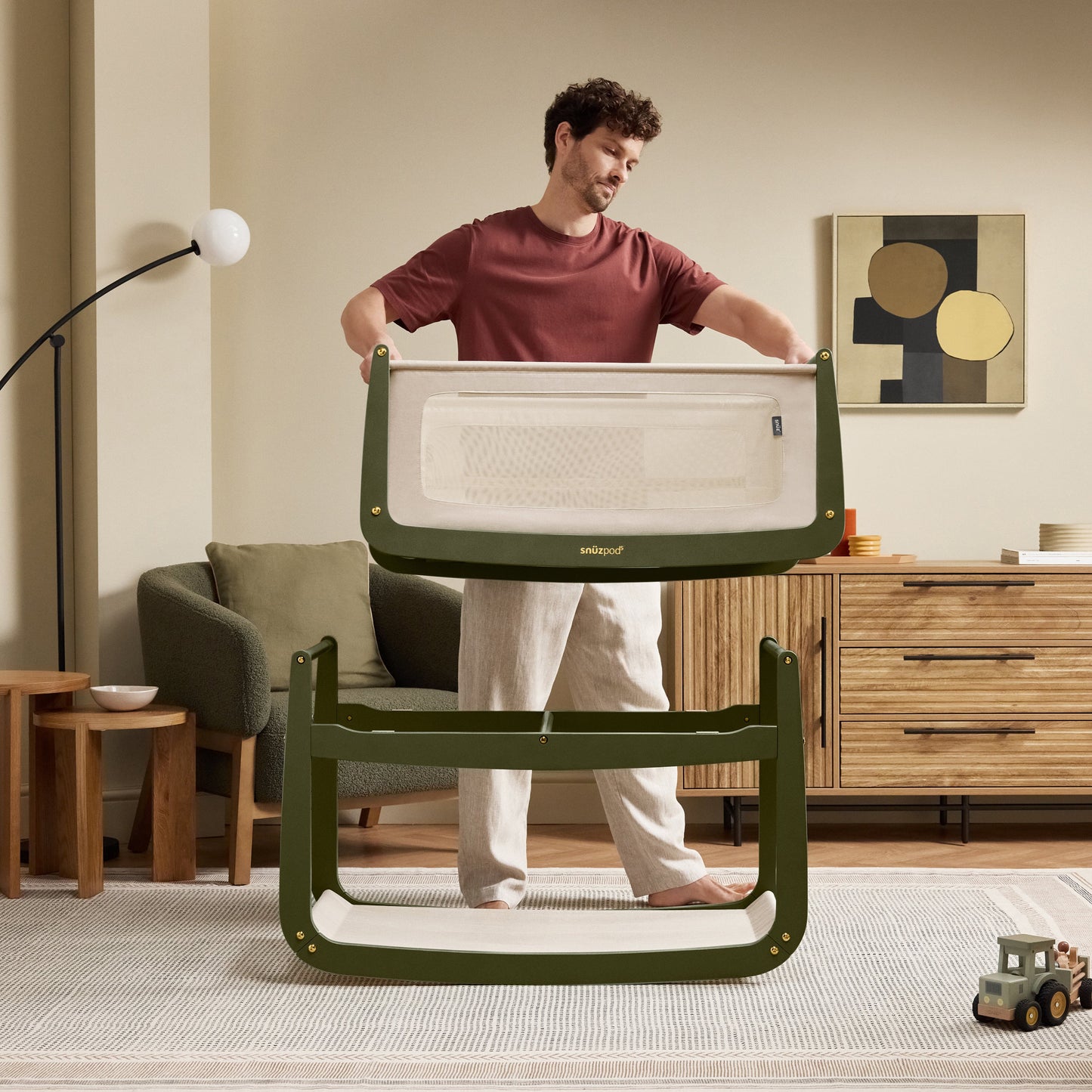 SnuzPod5 Bedside Crib Olive