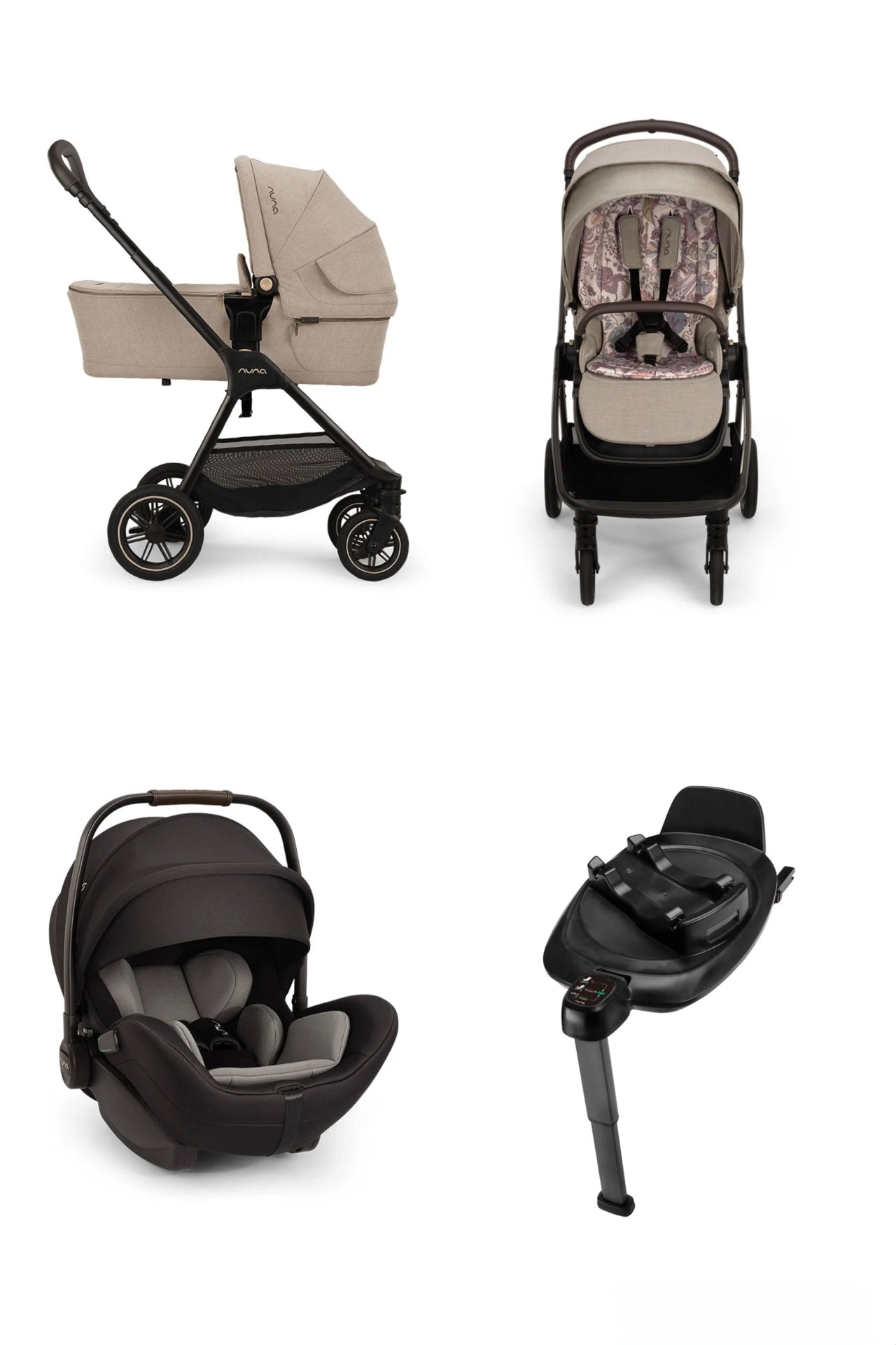 Nuna x Liberty Fantasy Land Collection Triv Next Generation Pushchair, LYTL Carrycot and Arra Flex Car Seat and Base Next Bundle