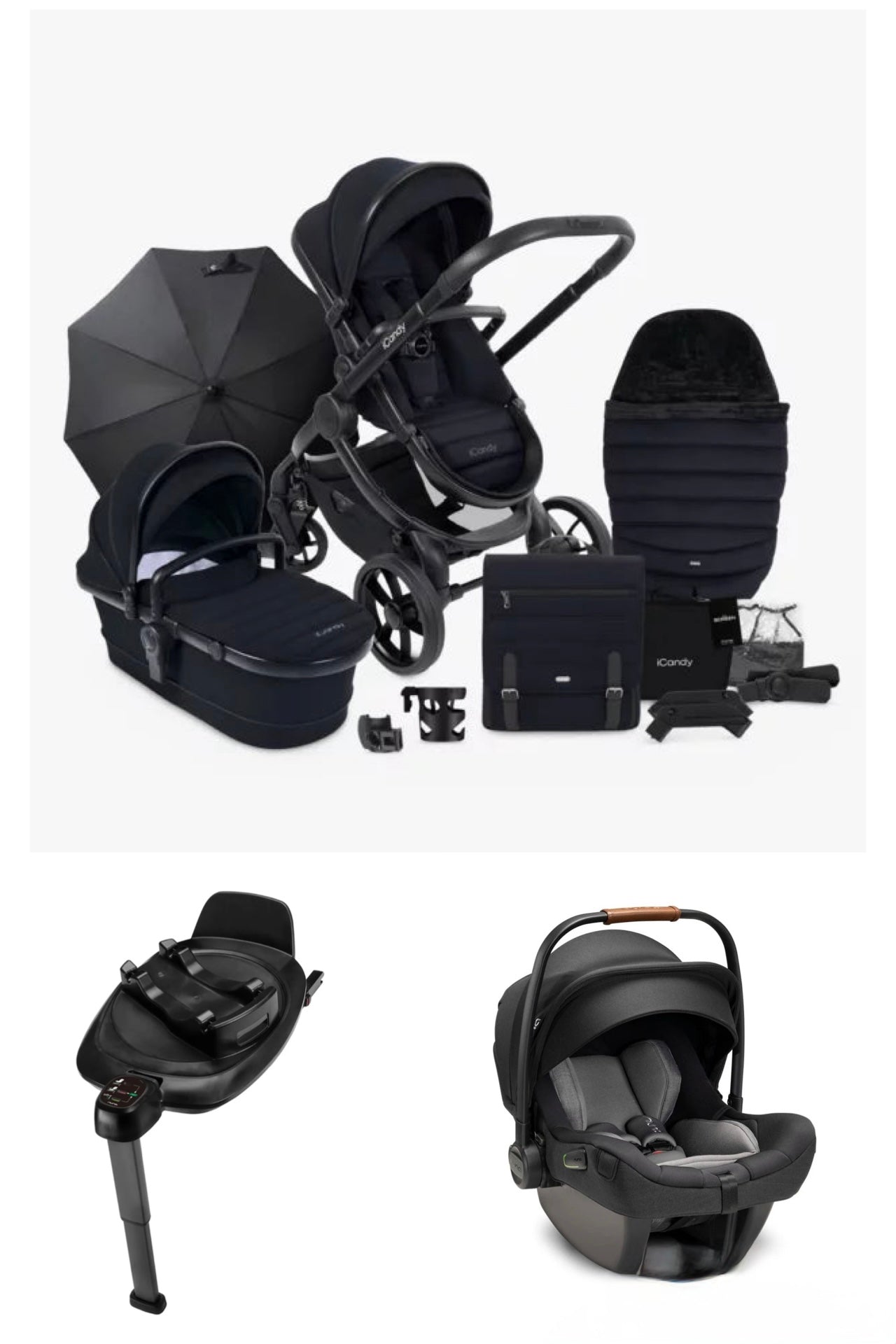 iCandy Peach 7 Pushchair & Accessories Bundle With  Nuna Pipa Next And Rotating Base Black Edition