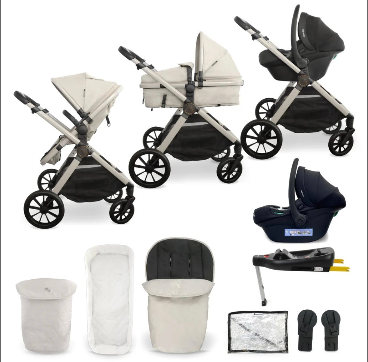 My Babiie MB220 3in1 Travel System with Base Ivory
