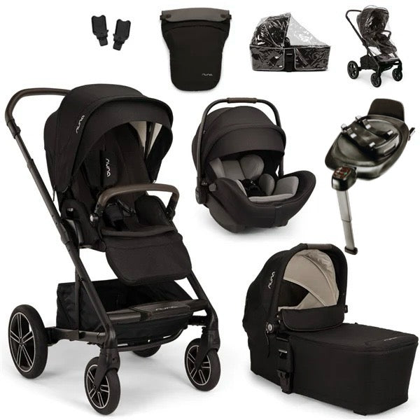 Nuna MIXX Next Pushchair, MIXX Next Carrycot, ARRA Flex Car Seat and BASE NEXT Bundle, Caviar