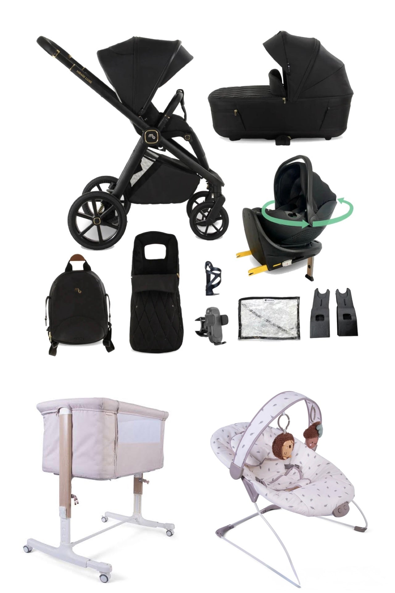 The Baby Luxe Bundle My Babiie MB450 Luxe Travel System - Black Pre Order March Delivery