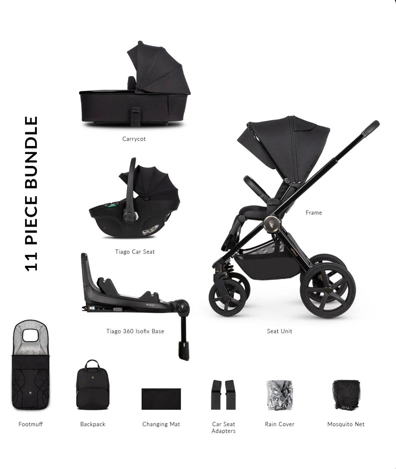 Venicci Upline 2 3 in 1 With  Rotating Base All Black