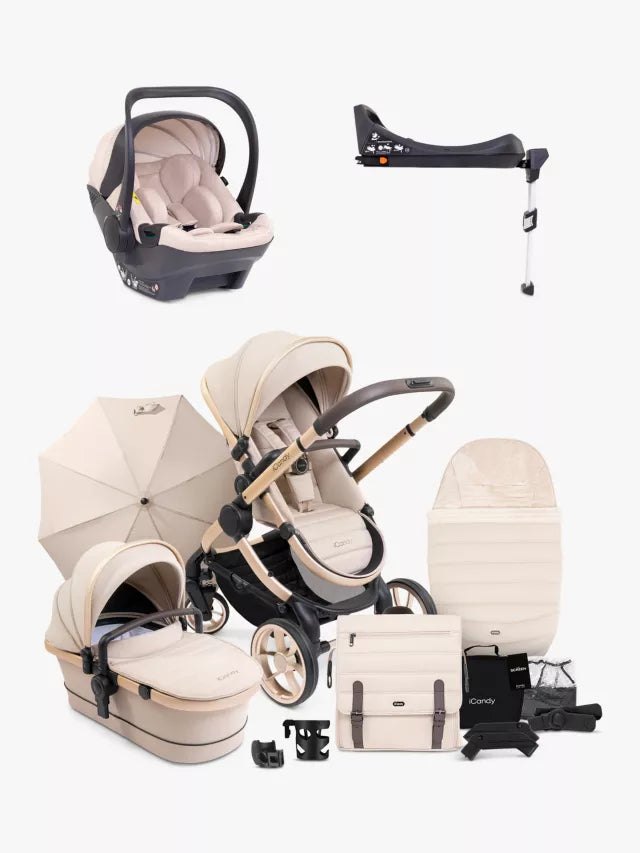 iCandy
Peach 7 Pushchair, Carrycot & Accessories with Cocoon Car Seat and Base Travel Bundle, Biscotti