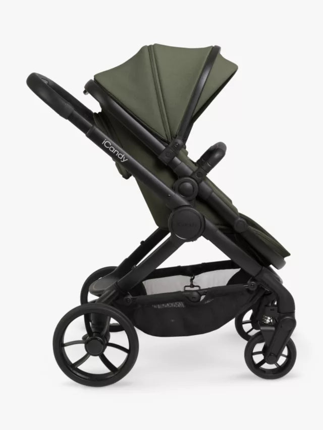 iCandy Peach 7 Pushchair & Accessories with Cybex Cloud T Baby Car Seat and Base T Bundle, Ivy/Deep Black